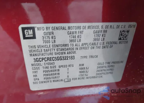 2016 Chevrolet Silverado 1500 1Lt z USA, uszkodzony, nr VIN 3GCPCREC5GG322183